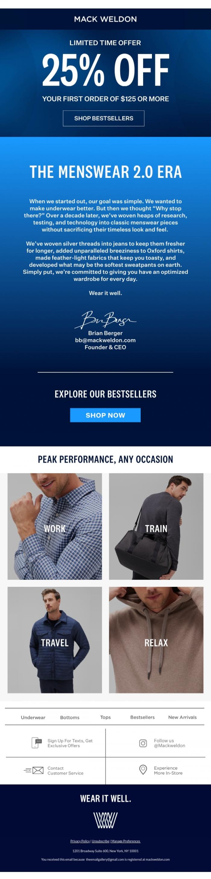 Email Design Inspiration from Mack Weldon, Welcome to Mack Weldon.