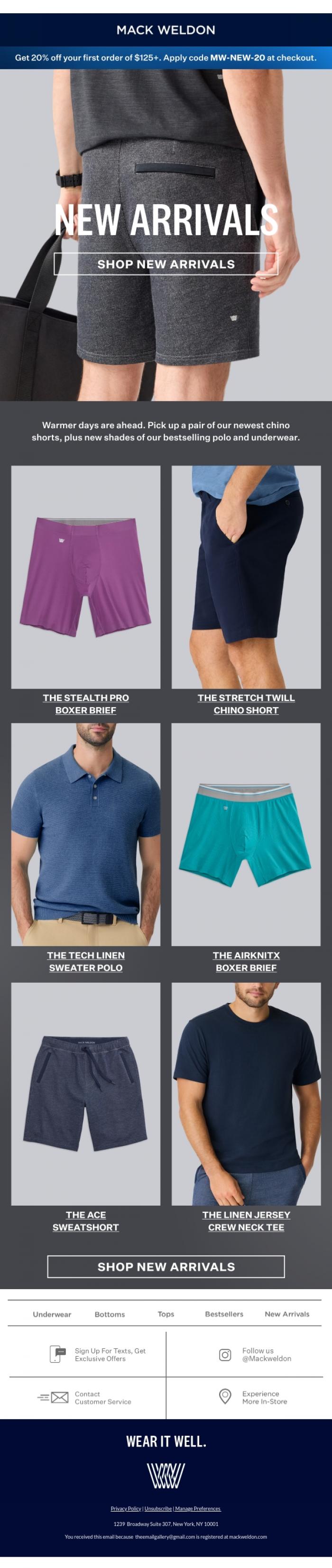 Email Design Inspiration from Mack Weldon, New polos + shorts.