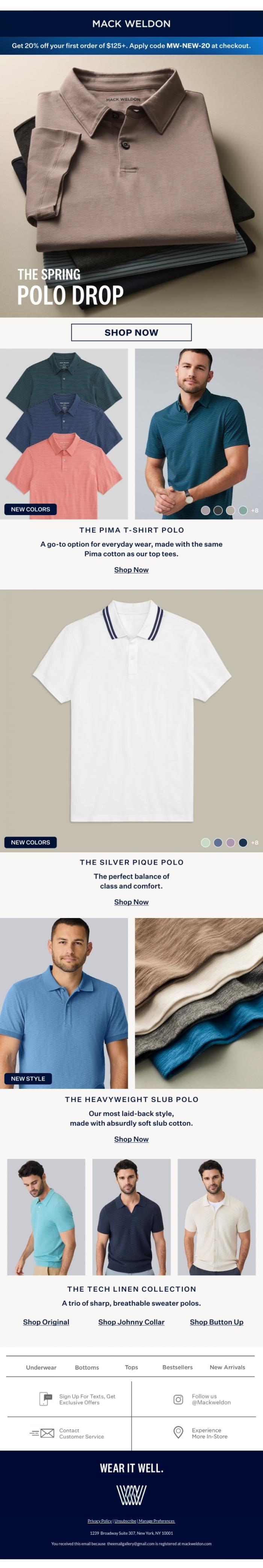 Email Design Inspiration from Mack Weldon, Our biggest polo drop ever.