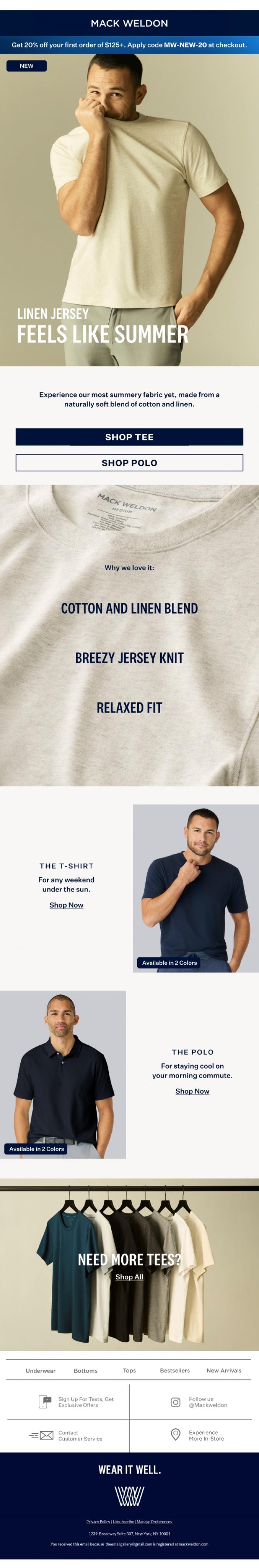 Email Design Inspiration from Mack Weldon, Introducing Linen Jersey.