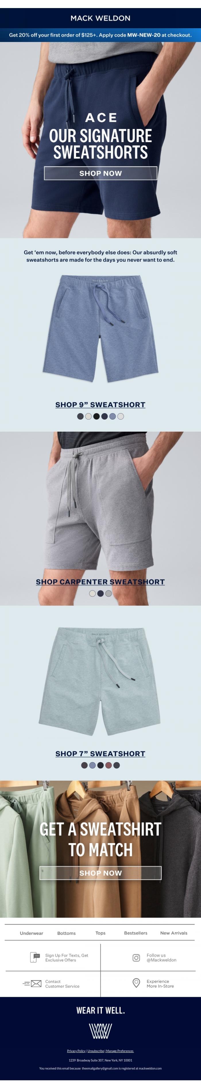 Email Design Inspiration from Mack Weldon, The shorts that always sell out.