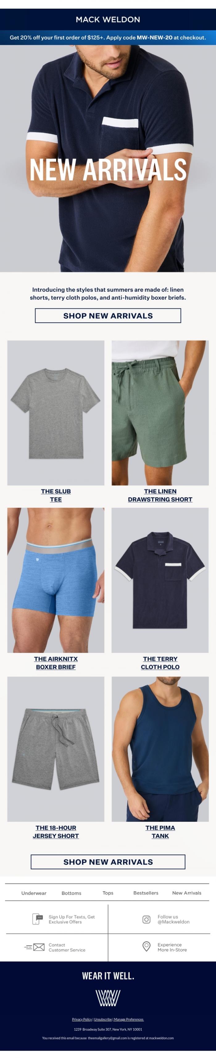 Email Design Inspiration from Mack Weldon, New for June: linen, terry cloth, and more.