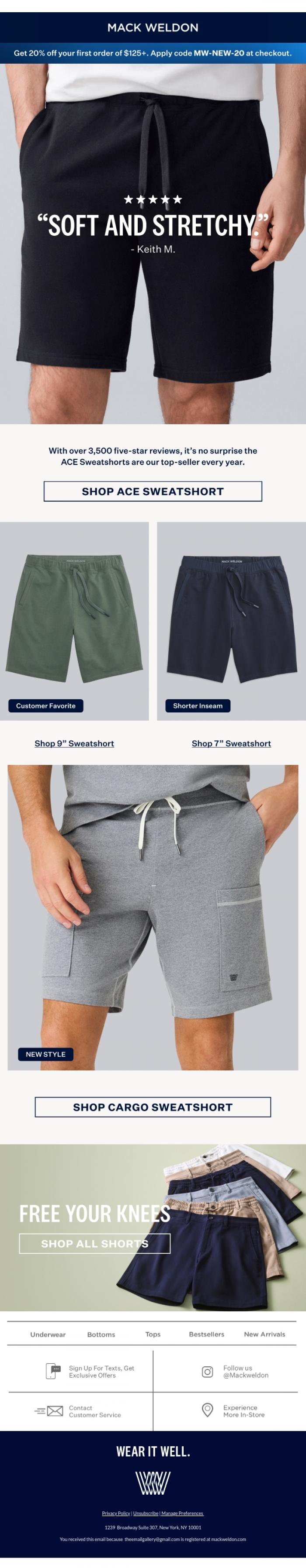 Email Design Inspiration from Mack Weldon, Our customers' favorite shorts.