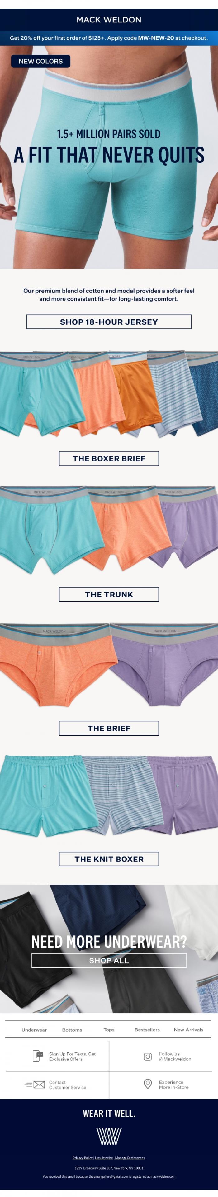Email Design Inspiration from Mack Weldon, 18-Hour Jersey: New summer colors.