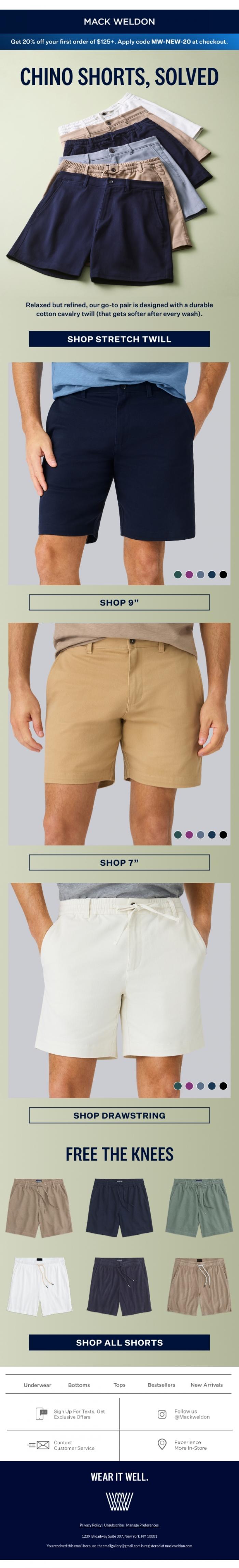 Email Design Inspiration from Mack Weldon, The last chino shorts you'll buy.