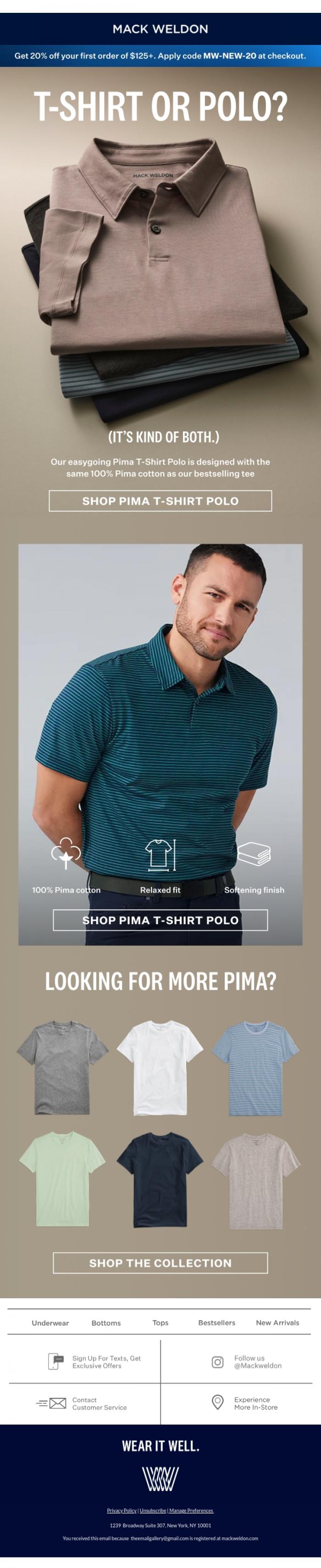 Email Design Inspiration from Mack Weldon, This polo is a t-shirt (it's a polo).