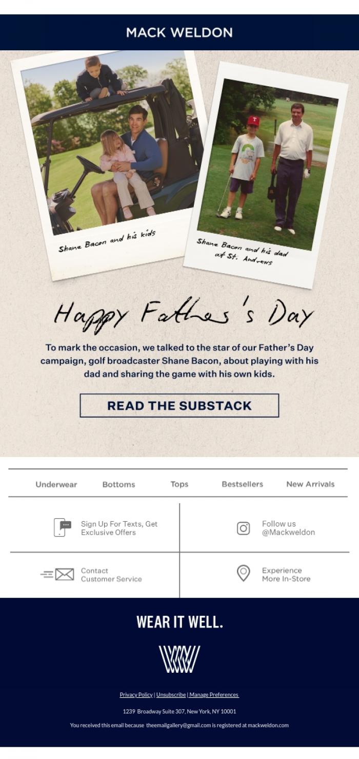 Email Design Inspiration from Mack Weldon, A Q&A about golf and fatherhood.