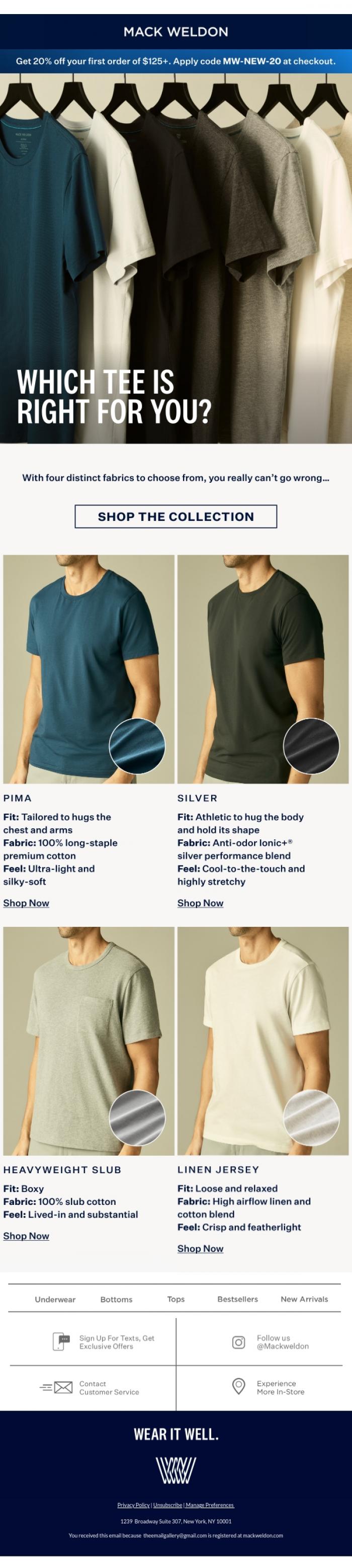 Email Design Inspiration from Mack Weldon, Inside: Your all-summer tee.
