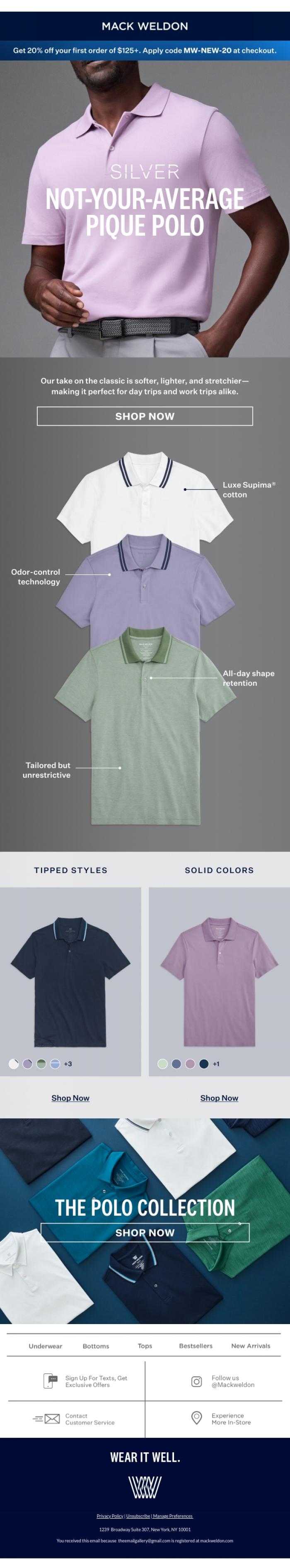 Email Design Inspiration from Mack Weldon, The ultimate travel polo.