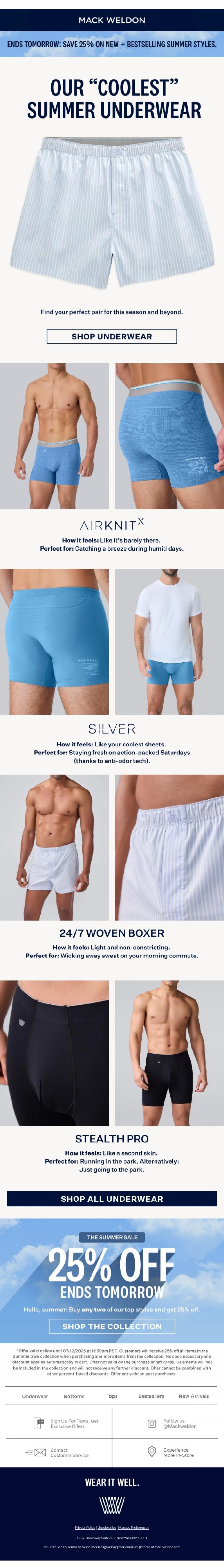 Email Design Inspiration from Mack Weldon, The perfect summer underwear?
