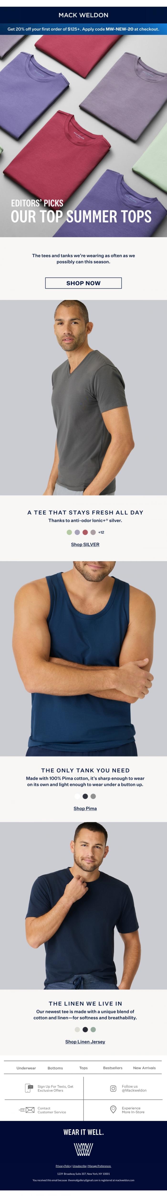 Email Design Inspiration from Mack Weldon, The SILVER Tee: "3 days no stank."