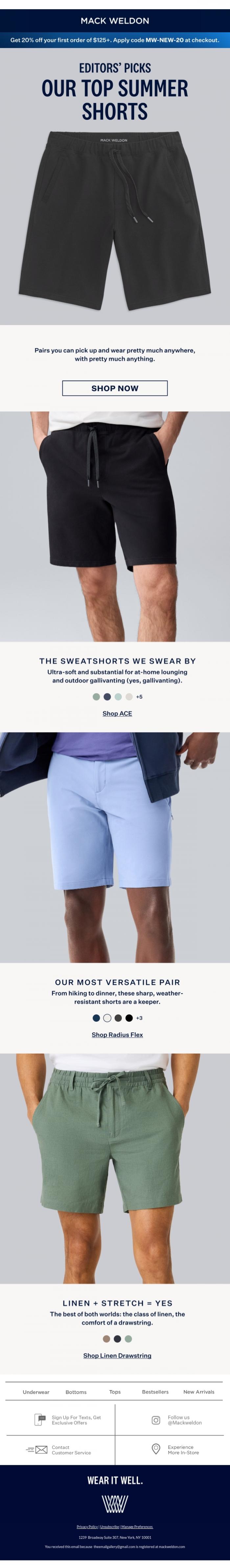 Email Design Inspiration from Mack Weldon, Our best all-around shorts.