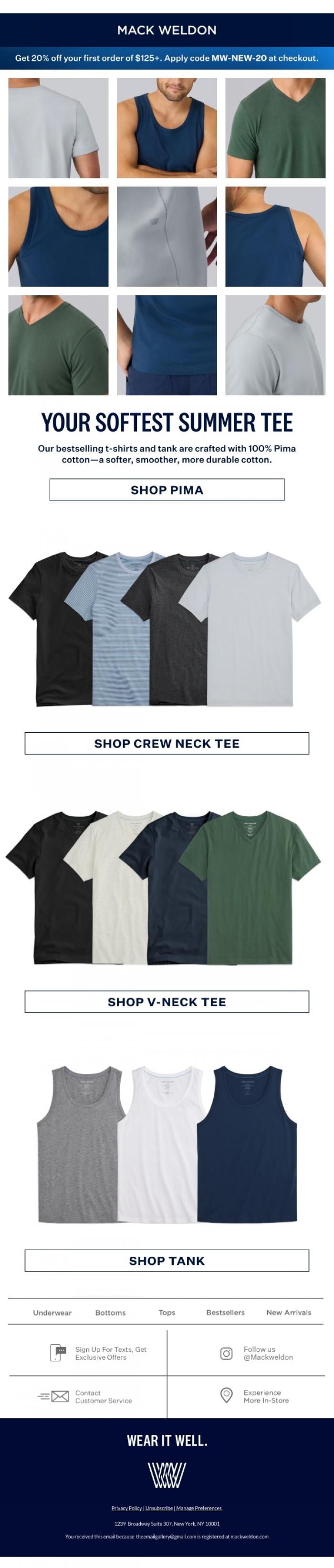 Email Design Inspiration from Mack Weldon, Found: An even softer tee.