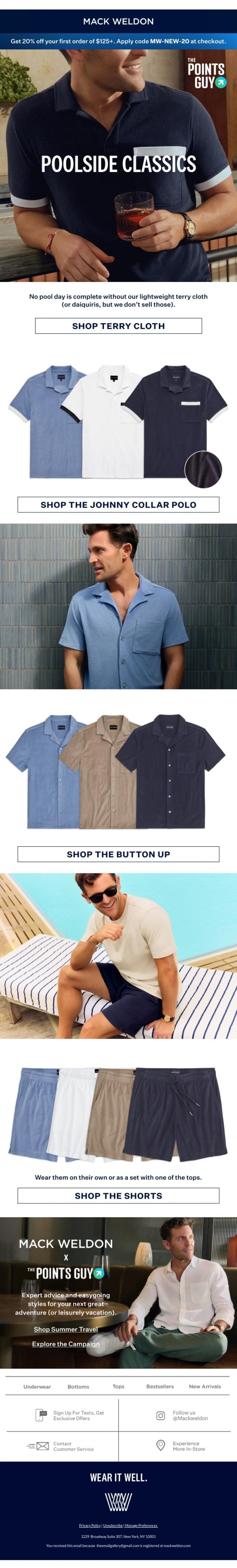 Email Design Inspiration from Mack Weldon, Stay cool by the pool.