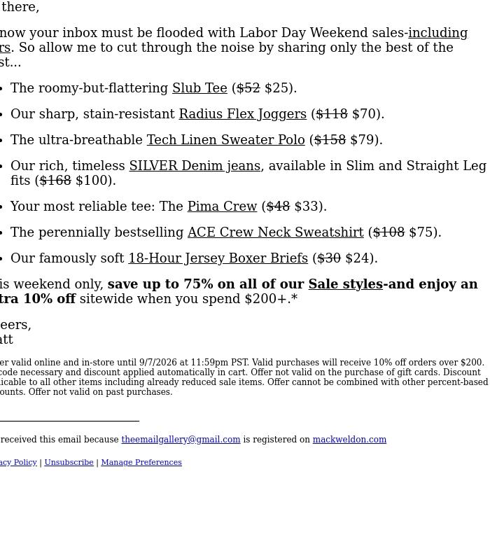 Email Design Inspiration from Mack Weldon, Re: that big sale going on right now...