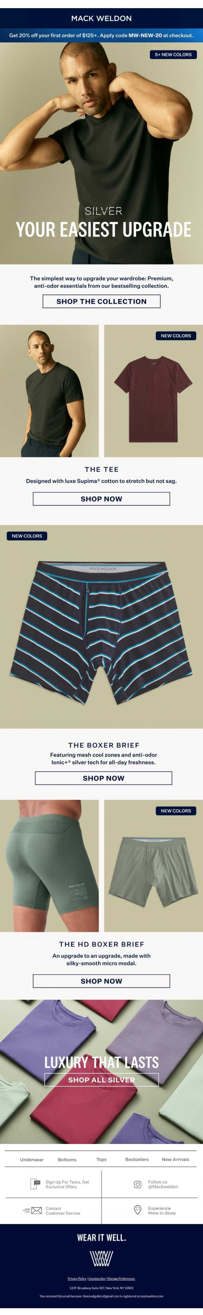 Email Design Inspiration from Mack Weldon, New from the SILVER collection.