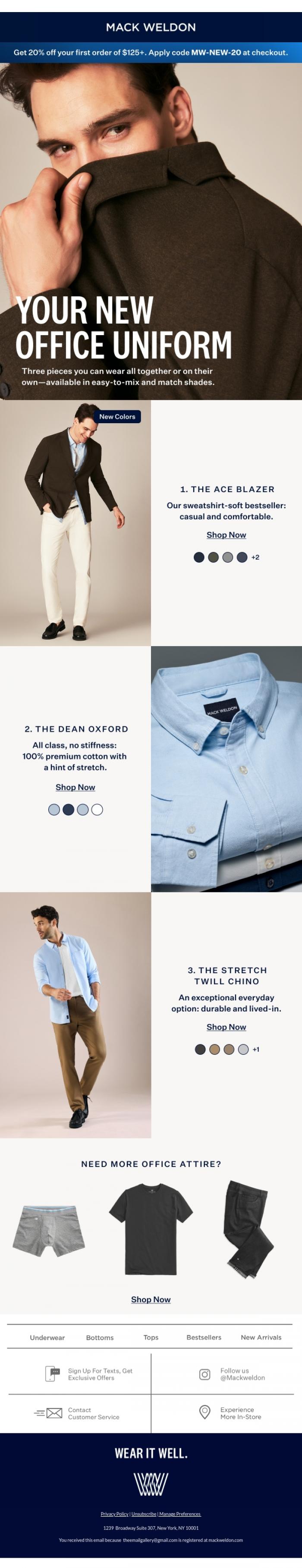 Email Design Inspiration from Mack Weldon, This office outfit deserves a promotion...