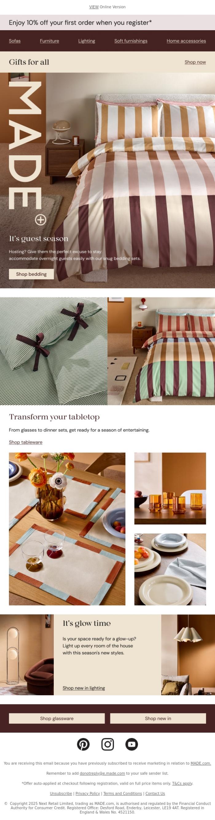 Email Design Inspiration from MADE.com, Got last-minute guests?