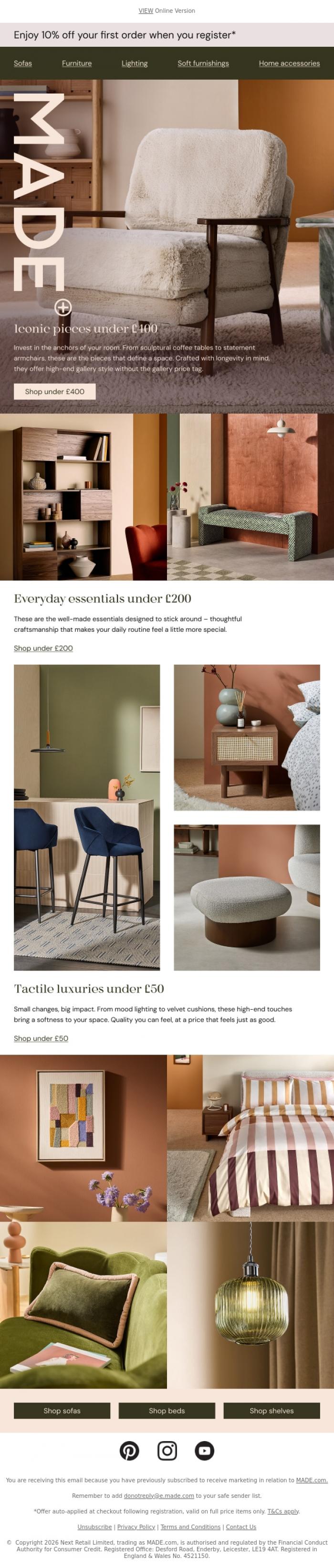 Email Design Inspiration from MADE.com, Buy it once, love it forever