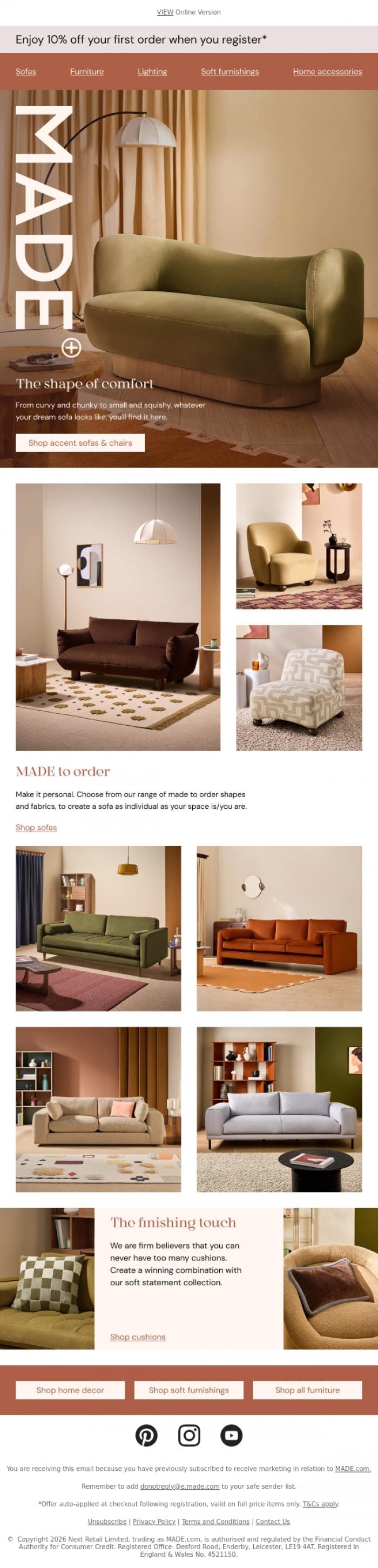 Email Design Inspiration from MADE.com, The shape of comfort