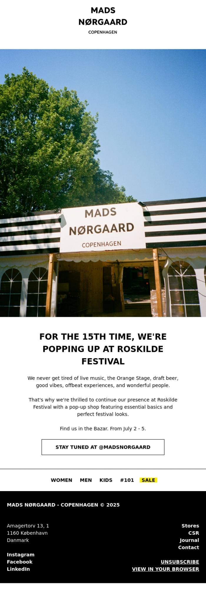 Email Design Inspiration from MADS N&Oslash;RGAARD - COPENHAGEN, ROSKILDE FESTIVAL 2025