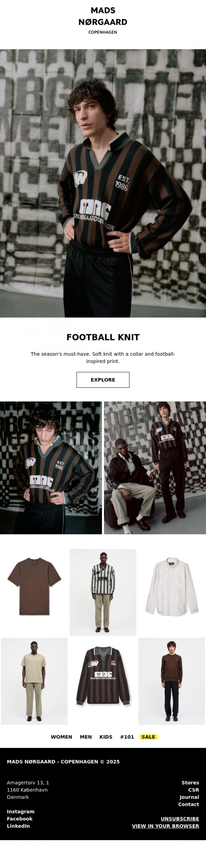 Email Design Inspiration from MADS N&Oslash;RGAARD - COPENHAGEN, FOOTBALL KNIT