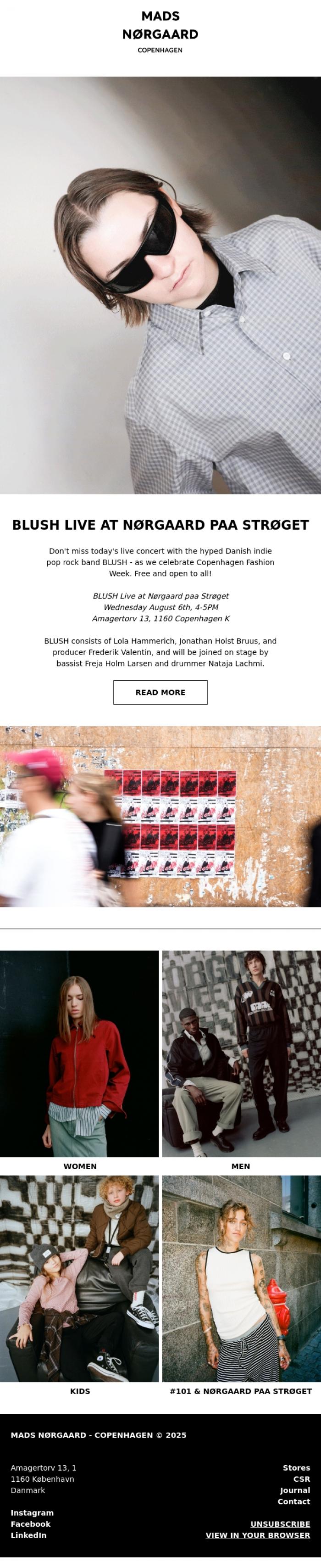 Email Design Inspiration from MADS N&Oslash;RGAARD - COPENHAGEN, JOIN US FOR A LIVE CONCERT TODAY