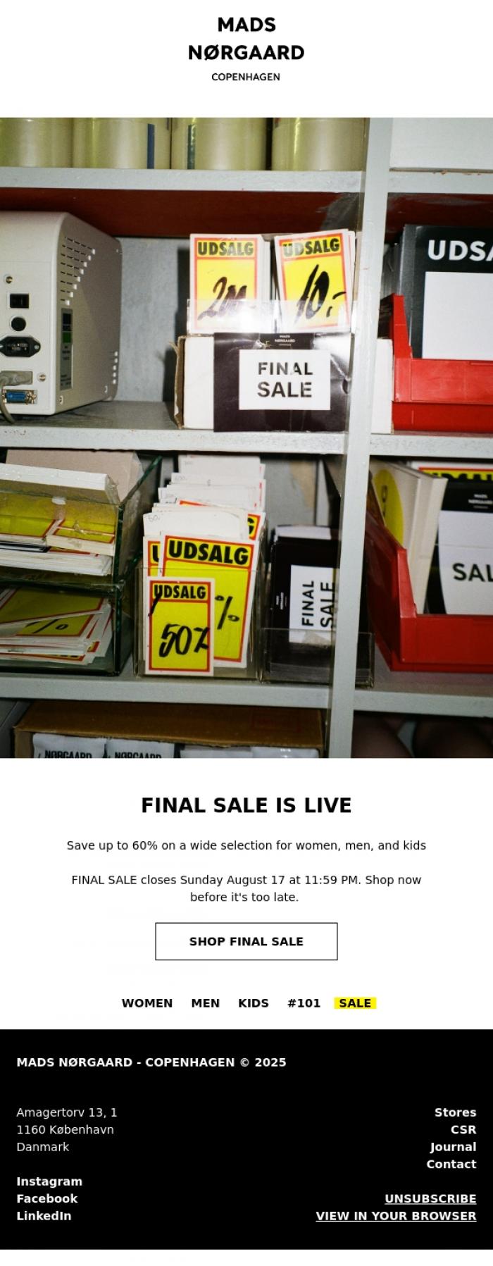Email Design Inspiration from MADS N&Oslash;RGAARD - COPENHAGEN, FINAL SALE IS LIVE