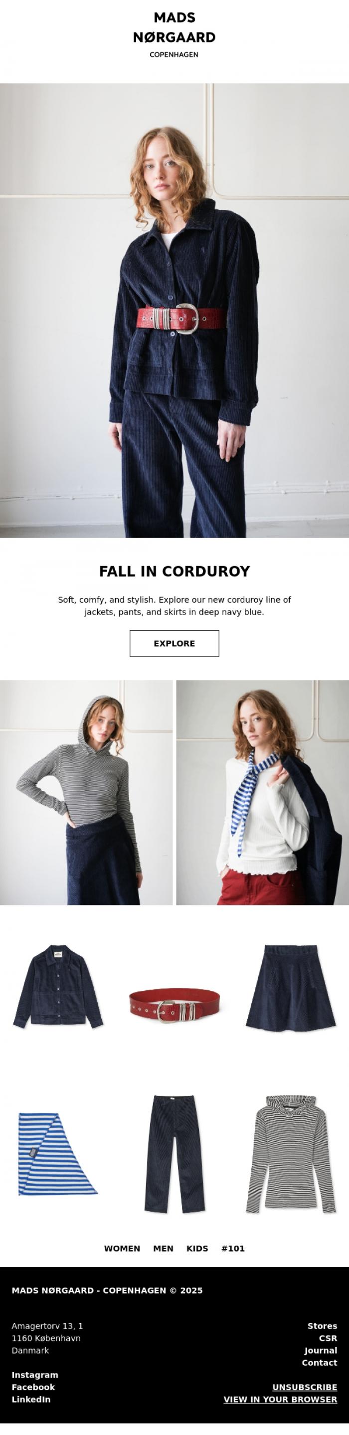 Email Design Inspiration from MADS N&Oslash;RGAARD - COPENHAGEN, FALL IN CORDUROY