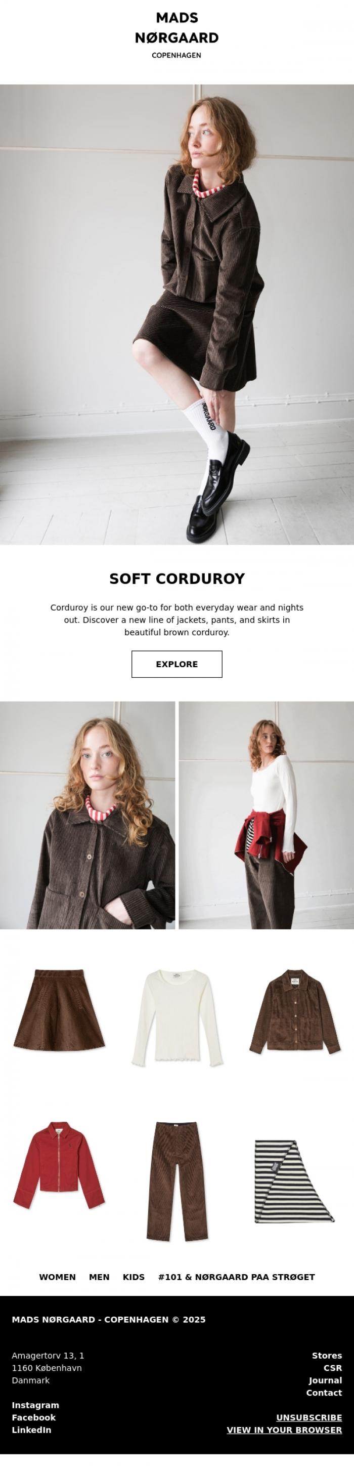 Email Design Inspiration from MADS N&Oslash;RGAARD - COPENHAGEN, SOFT CORDUROY