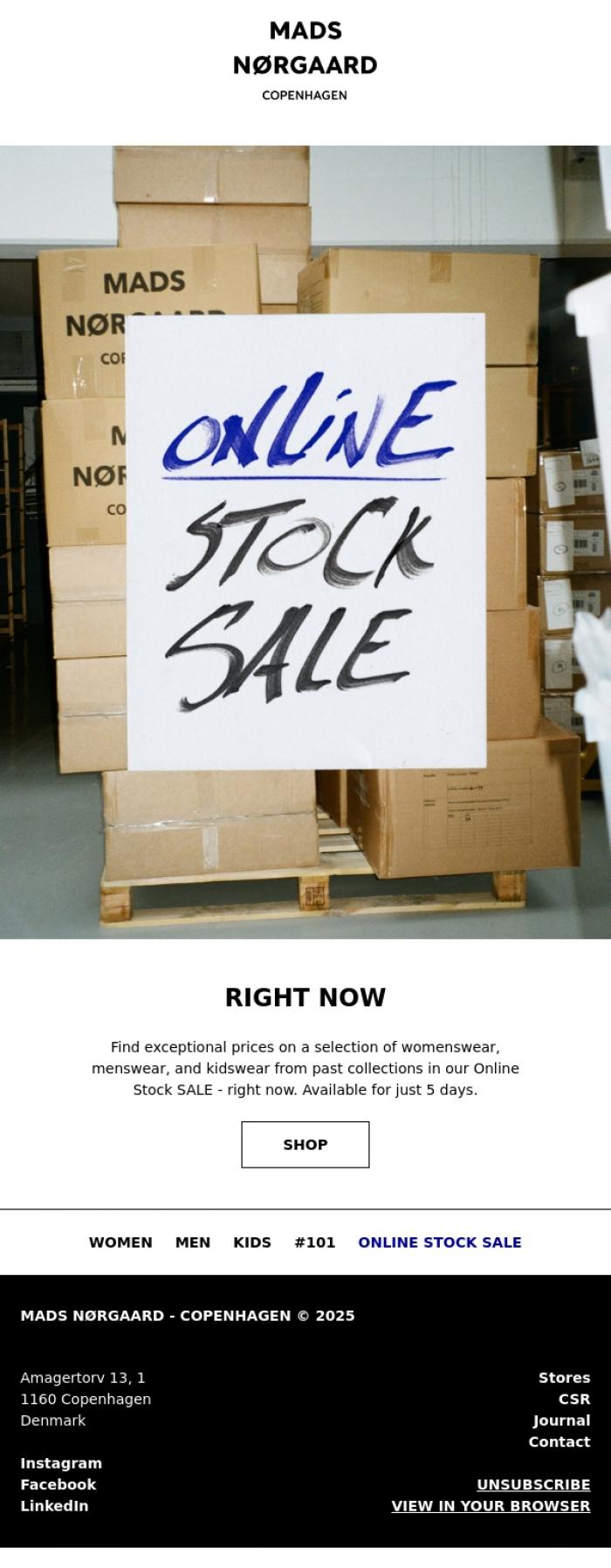 Email Design Inspiration from MADS N&Oslash;RGAARD - COPENHAGEN, ONLINE STOCK SALE IS LIVE