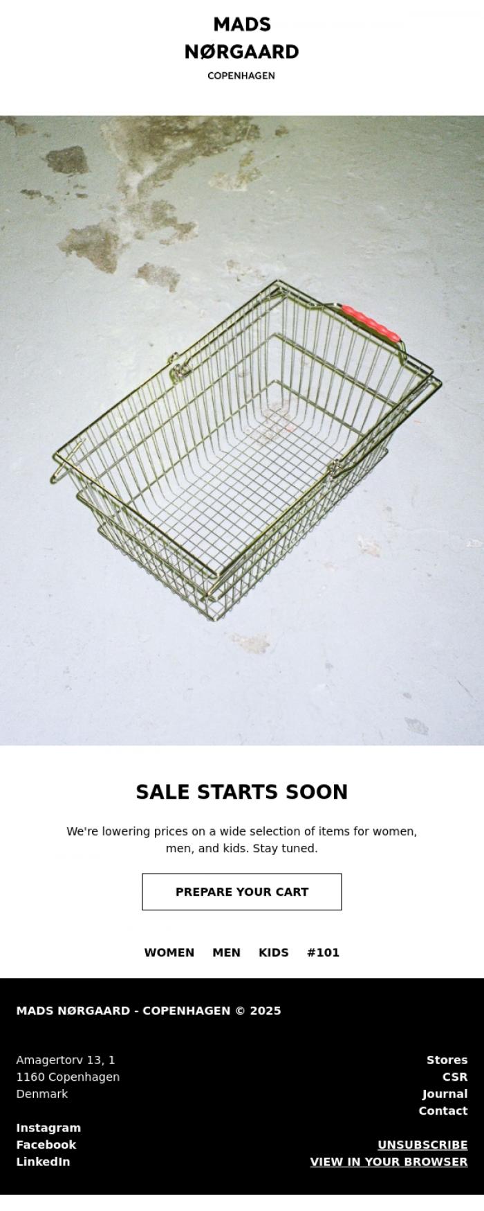 Email Design Inspiration from MADS N&Oslash;RGAARD - COPENHAGEN, SALE STARTS SOON