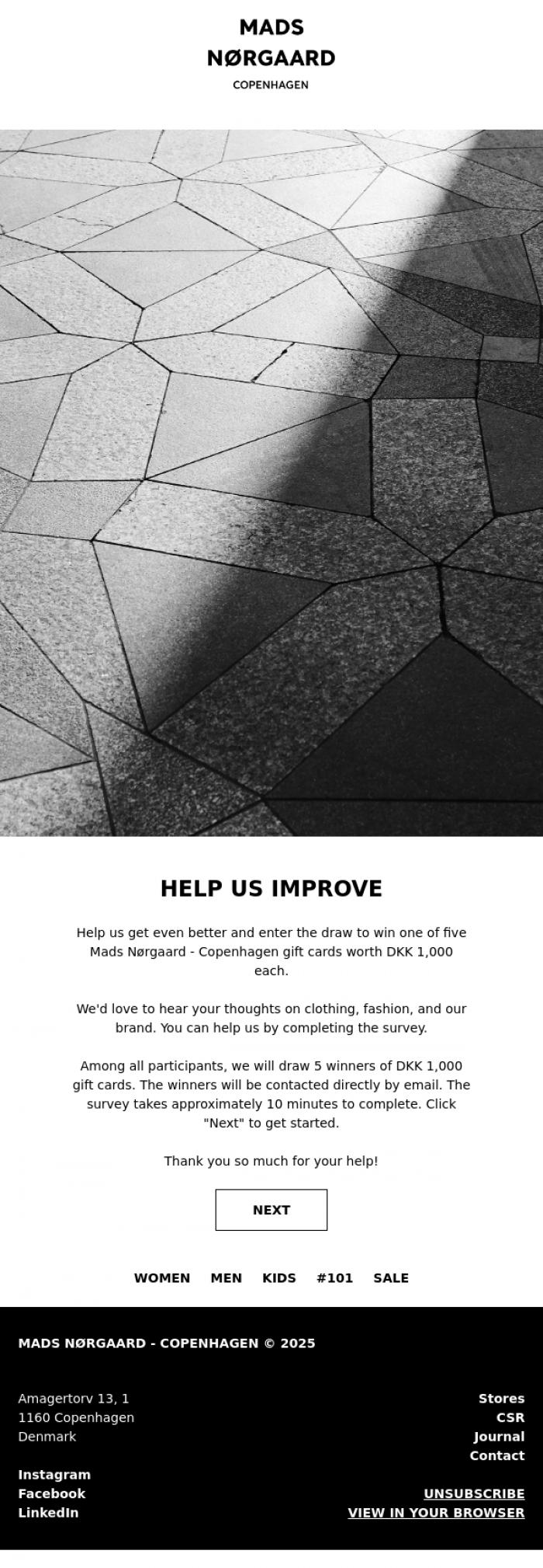 Email Design Inspiration from MADS N&Oslash;RGAARD - COPENHAGEN, HELP US IMPROVE