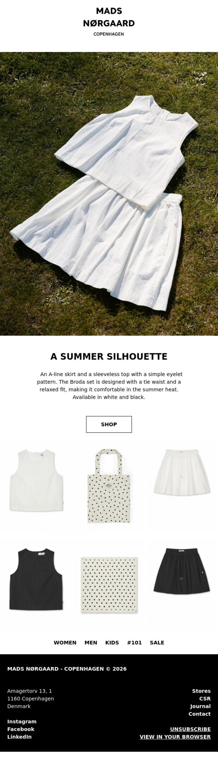Email Design Inspiration from MADS N&Oslash;RGAARD - COPENHAGEN, A SUMMER SILHOUETTE