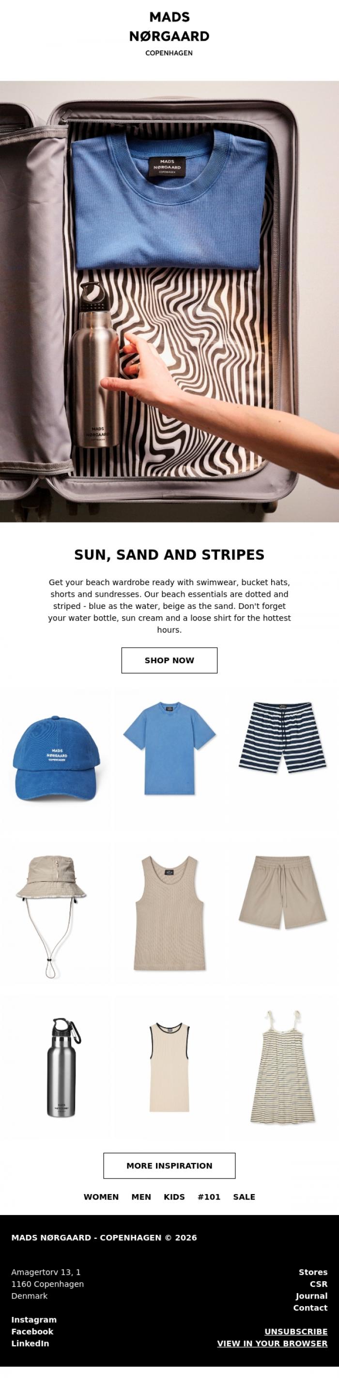 Email Design Inspiration from MADS N&Oslash;RGAARD - COPENHAGEN, SUN, SAND AND STRIPES