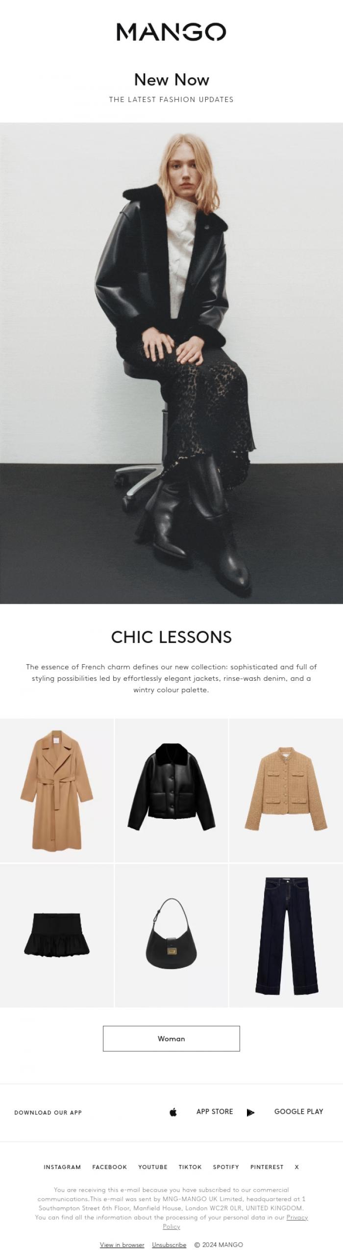 Email Design Inspiration from MANGO, New Now: Effortless elegance