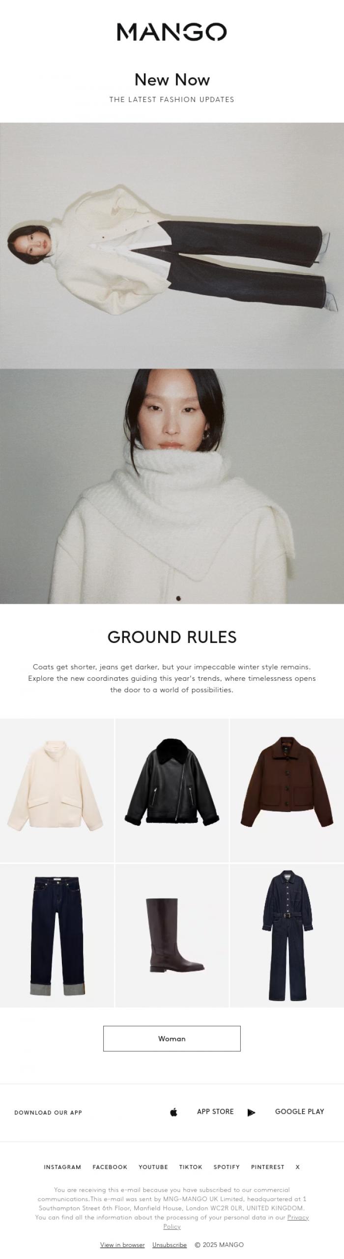 Email Design Inspiration from MANGO, New Now: Style from the ground up