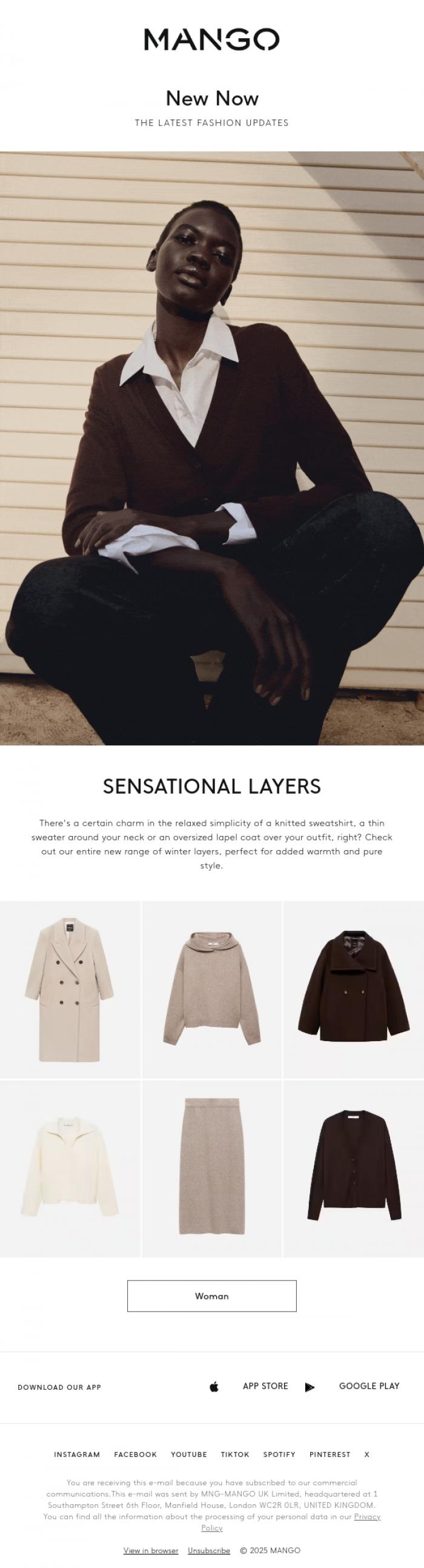 Email Design Inspiration from MANGO, New Now: For the layering experts
