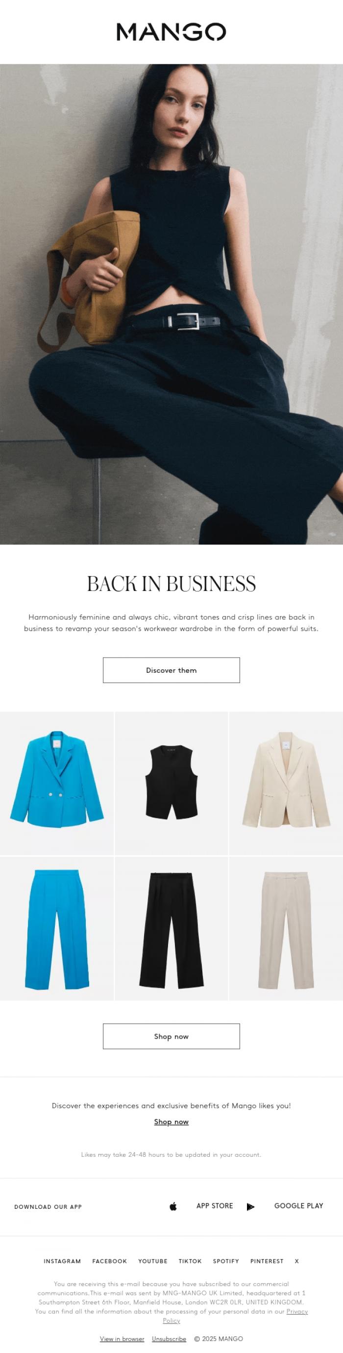 Email Design Inspiration from MANGO, Suits are back in business