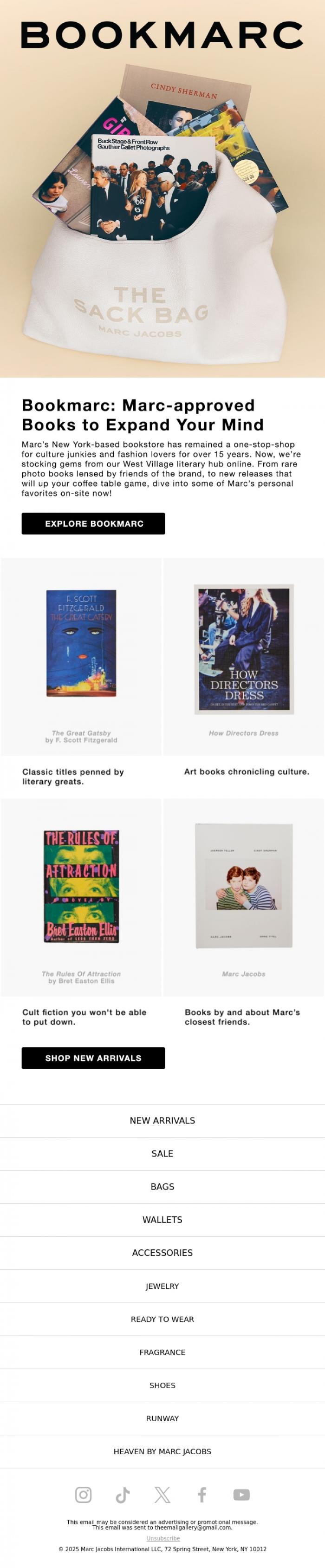 Email Design Inspiration from MARC JACOBS, Marc's Bookstore, Now Online