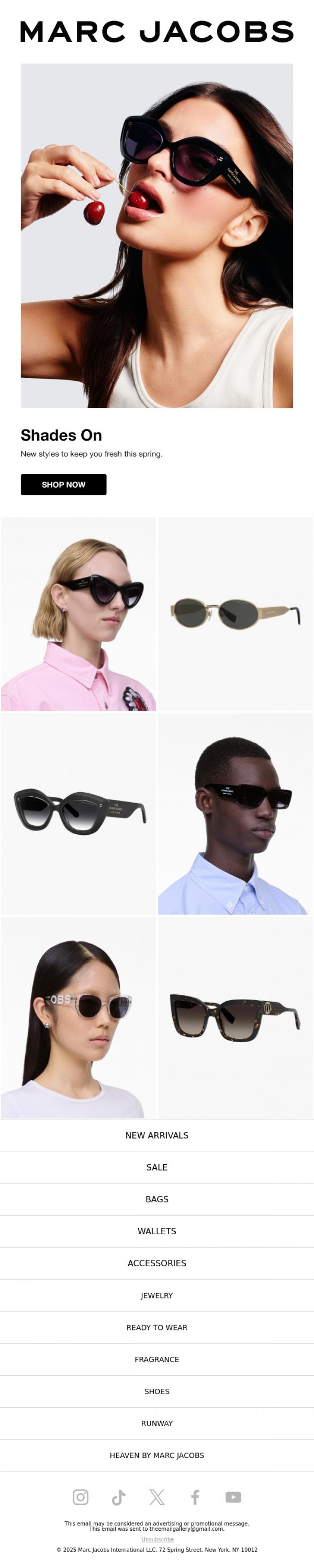 Email Design Inspiration from MARC JACOBS, New Shades for Spring 🕶
