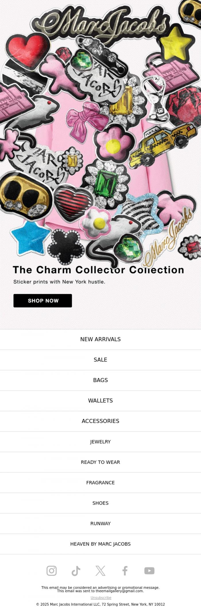 Email Design Inspiration from MARC JACOBS, Meet the Charm Collection