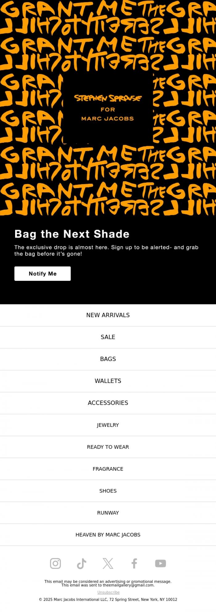 Email Design Inspiration from MARC JACOBS, Coming Soon: SPROUSE x MARC JACOBS