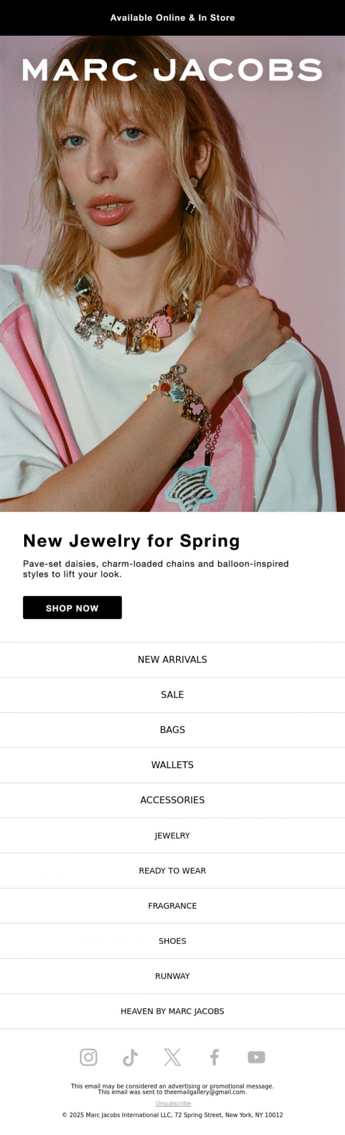 Email Design Inspiration from MARC JACOBS, Spring Bling