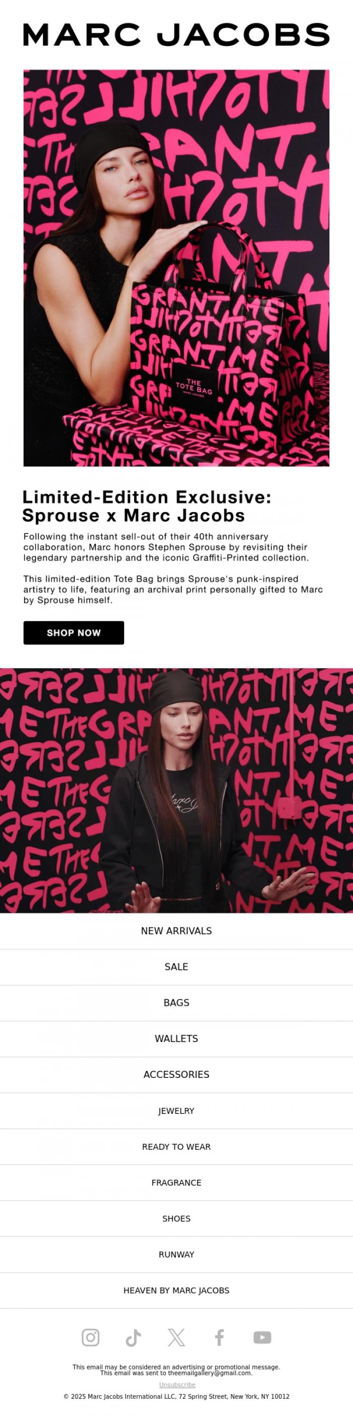 Email Design Inspiration from MARC JACOBS, Limited-Edition: SPROUSE x MARC JACOBS