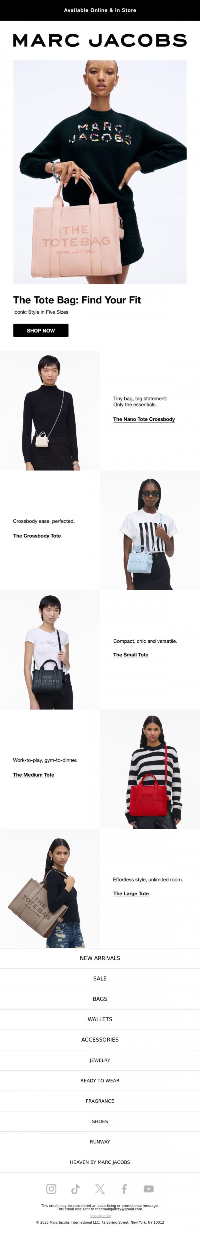 Email Design Inspiration from MARC JACOBS, The Tote Bag: Find Your Fit