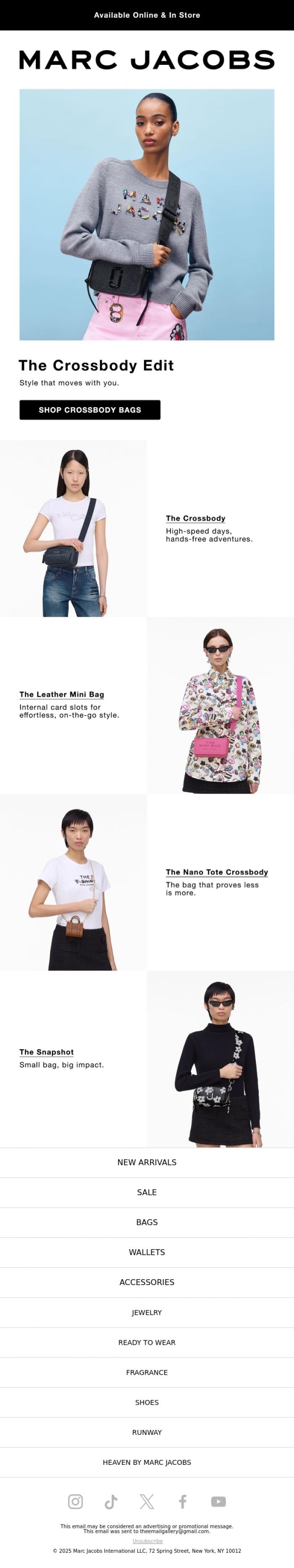 Email Design Inspiration from MARC JACOBS, Your Perfect Match: Crossbody Bag Edition