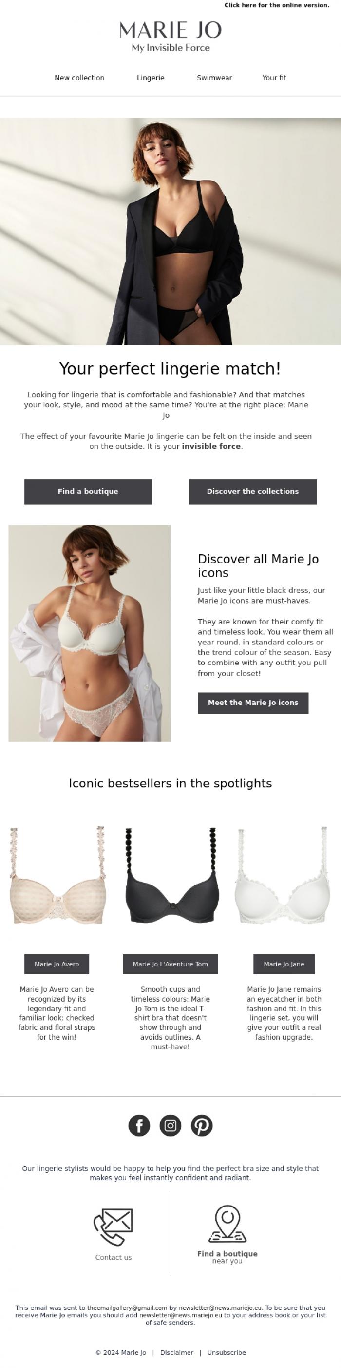 Email Design Inspiration from Marie Jo, Your perfect lingerie set!