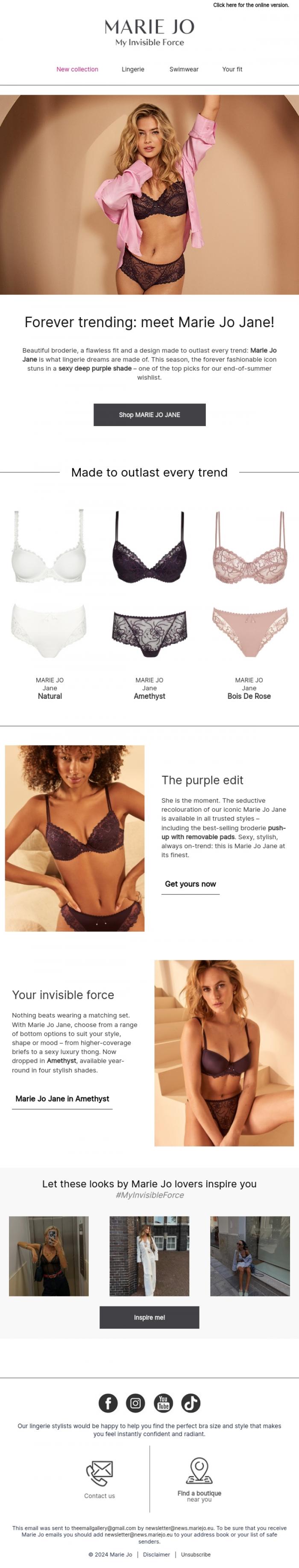 Email Design Inspiration from Marie Jo, Our bestseller Marie Jo Jane in a trending new shade!