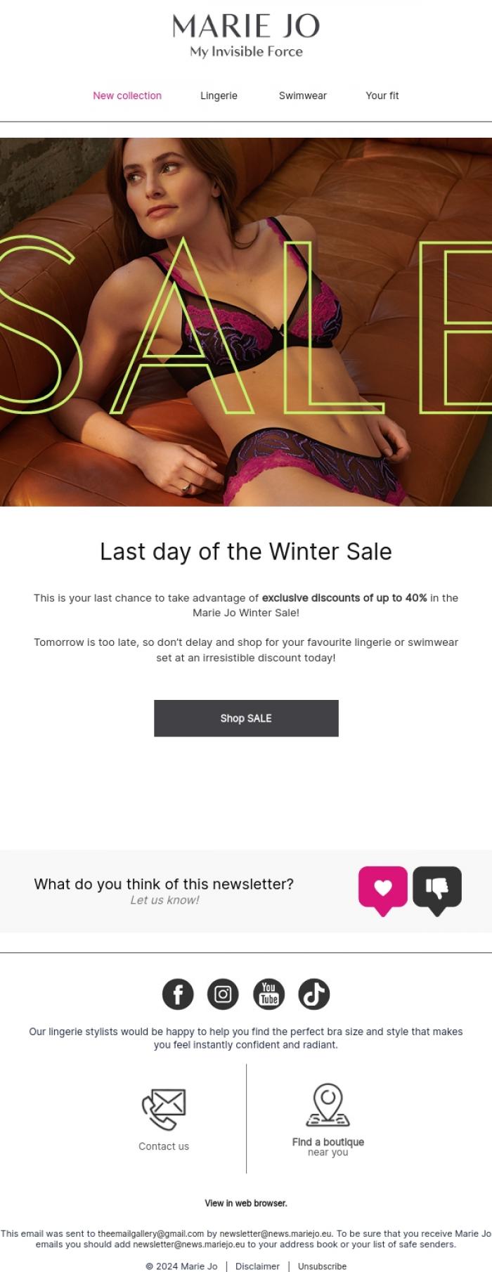 Email Design Inspiration from Marie Jo, ⏰ Last Call! The Marie Jo Winter Sale ends today!